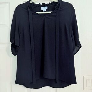 Cece Ruffle Neck Tie-Front Women’s Top Navy